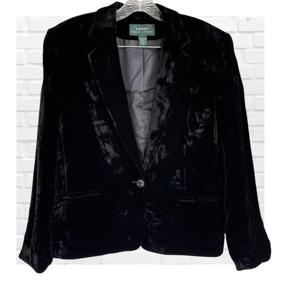 Lauren Ralph Lauren Black Silk Blend Velvet Cocktail Party Blazer Women's X-Larg - Picture 1 of 11